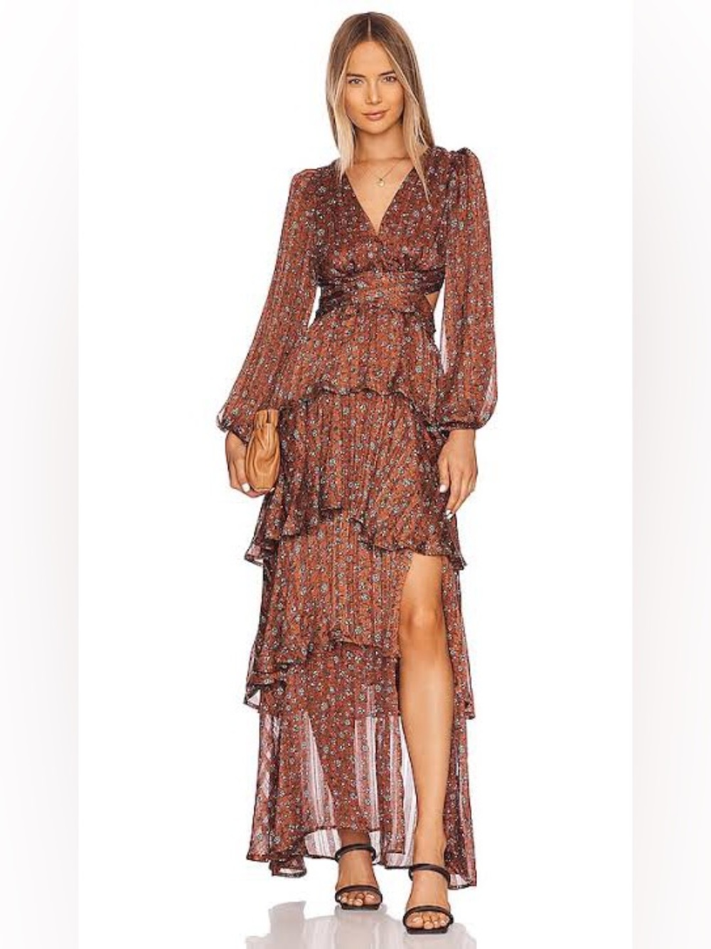 ASTR the Label Anora Floral Tiered Maxi Dress Copper- Medium